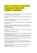 GEOL 101 INTRO TO GEOLOGY EXAM QUESTIONS WITH CORRECT ANSWERS 