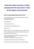 Florida Claims Adjuster Actual Exam &vert; Complete Study Guide with 100&percnt; Correct Answers &vert; Florida All-Lines Adjuster License Examination