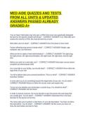 MED AIDE QUIZZES AND TESTS FROM ALL UNITS & UPDATED ANSWERS PASSED ALREADY GRADED A&plus;