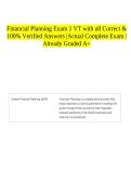 Financial Planning Exam 1 VT with all Correct & 100&percnt; Verified Answers &vert;Actual Complete Exam &vert;Already Graded A&plus;