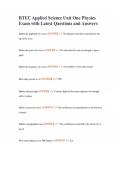 BTEC Applied Science Unit One Physics Exam with Latest Questions and Answers