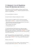 CA Optometry Laws & Regulations Exam with Questions and Answers