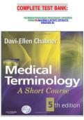 COMPLETE TEST BANK&colon;   For Medical Terminology&colon; Short Course &lowbar; 5th Edition Edition By Davi-Ellen L A T E S T U P D A T E  G R A D E D A&plus;
