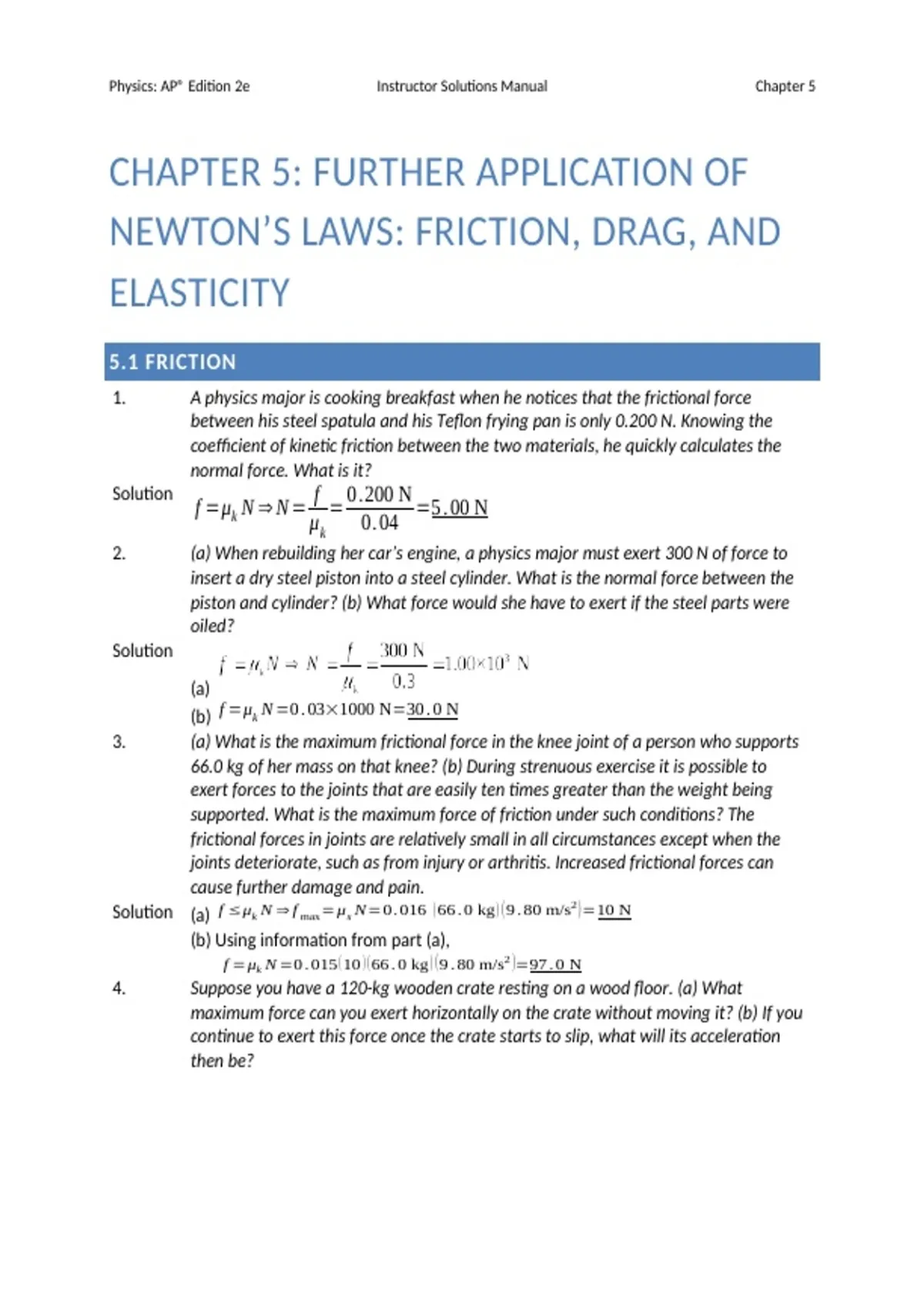 AP College Physics 2e Chapter 5 Instructor Solution Manual Complete ...