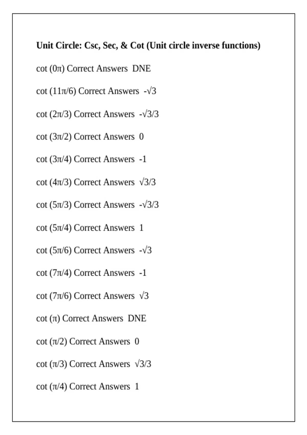 Unit Circle: Csc, Sec, & Cot (Unit circle inverse functions) - Csc, Sec ...