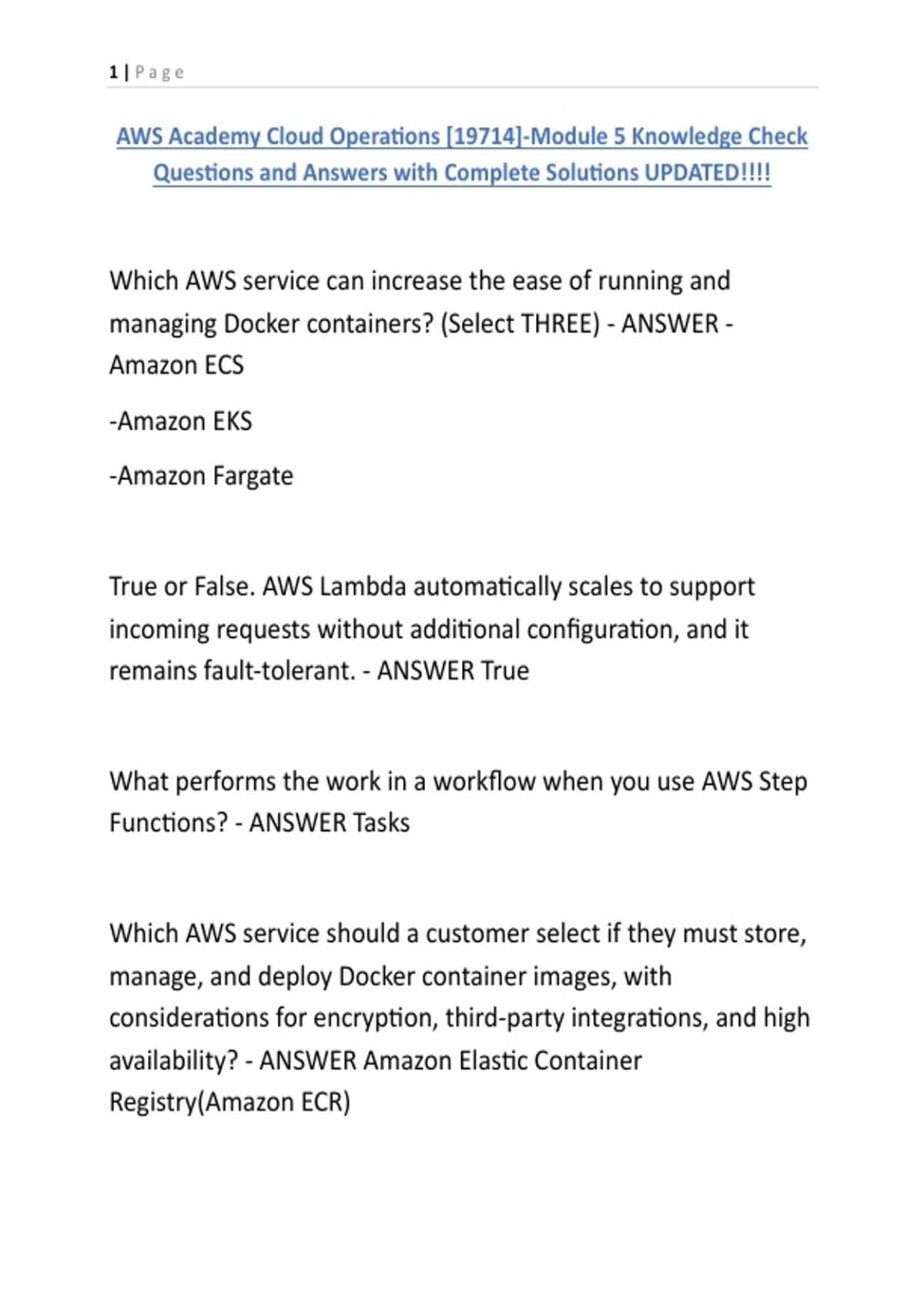 AWS Academy Cloud Operations -19714--Module 5 Knowledge Check Questions ...