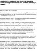 ASSIGNMENT 3&colon; RELIABILITY AND VALIDITY IN RESEARCH INSTRUMENTS QUESTIONS WITH 100&percnt; CORRECT ANSWERS&vert; A&plus; GRADED