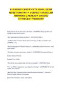 BLASTING CERTIFICATE FINAL EXAM QUESTIONS WITH CORRECT DETAILED ANSWERS &vert;&vert; ALREADY GRADED A&plus;<RECENT VERSION>