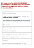 CDL Combination Test BANK EXAM COMPLETE  QUESTIONS WITH DETAILED VERIFIED ANSWERS  &lpar;100&percnt; CORRECT ANSWERS&rpar; ALREADY GRADED  A&plus;San Juan College