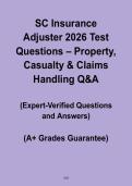 SC Insurance Adjuster 2026 Test Questions &ndash; Property&comma; Casualty & Claims Handling Q&A&period;pdf