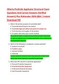Alberta Pesticide Applicator Structural Exam  Questions And Correct Answers &lpar;Verified  Answers&rpar; Plus Rationales 2026 Q&A &vert; Instant  Download Pdf 