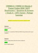CHEM210 &sol; CHEM210 Module 1&comma; 2&comma; 3&comma; 4&comma; 5&comma; 6&comma; 7 & 8 &lpar;Latest 2026 &sol; 2027 Updates STUDY BUNDLE PACKAGE WITH SOLUTIONS&rpar; Biochemistry &vert; Questions and Answers &vert; Grade A &vert; 100&percnt; Correct &lpar;Verified Answers&rpar; - Portage Learning