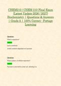 CHEM210 &sol; CHEM210 Module 1 - 8 & Final Exam &lpar;Latest 2026 &sol; 2027 Updates STUDY BUNDLE PACKAGE WITH SOLUTIONS&rpar; Biochemistry &vert; Questions and Answers &vert; Grade A &vert; 100&percnt; Correct &lpar;Verified Answers&rpar; - Portage Learning