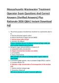 Massachusetts Wastewater Treatment  Operator Exam Questions And Correct  Answers &lpar;Verified Answers&rpar; Plus  Rationale 2026 Q&A&vert; Instant Download  Pdf  