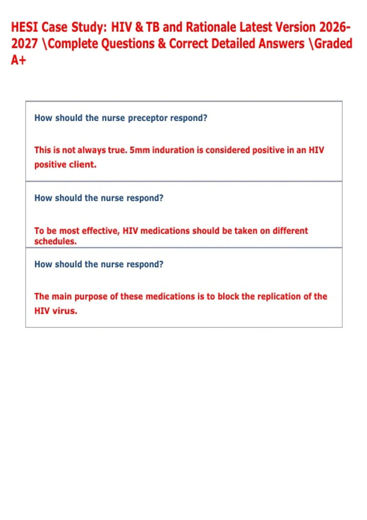Questions Hiv HESI Case Study: HIV & TB and Rationale Latest Version Complete ...
