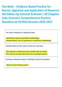 Test Bank &ndash; Evidence-Based Practice for  Nurses&colon; Appraisal and Application of Research&comma;  6th Edition by Schmidt & Brown &vert; All Chapters  Fully Covered &vert; Comprehensive Practice  Questions & Verified Answers 2026-2027 