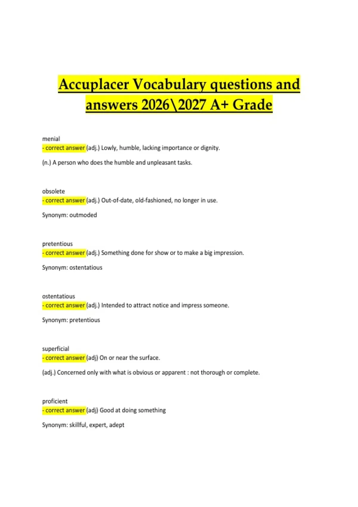 Accuplacer Vocabulary Practice – Questions and Answers | College ...