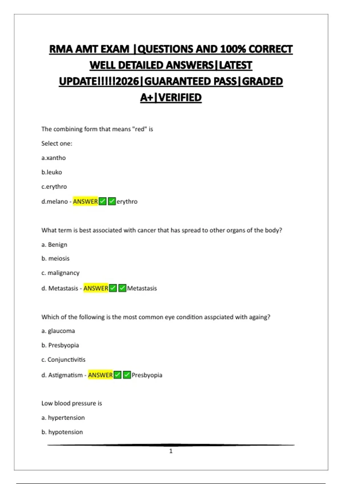 RMA AMT EXAM |QUESTIONS AND 100% CORRECT WELL DETAILED ANSWERS|LATEST ...