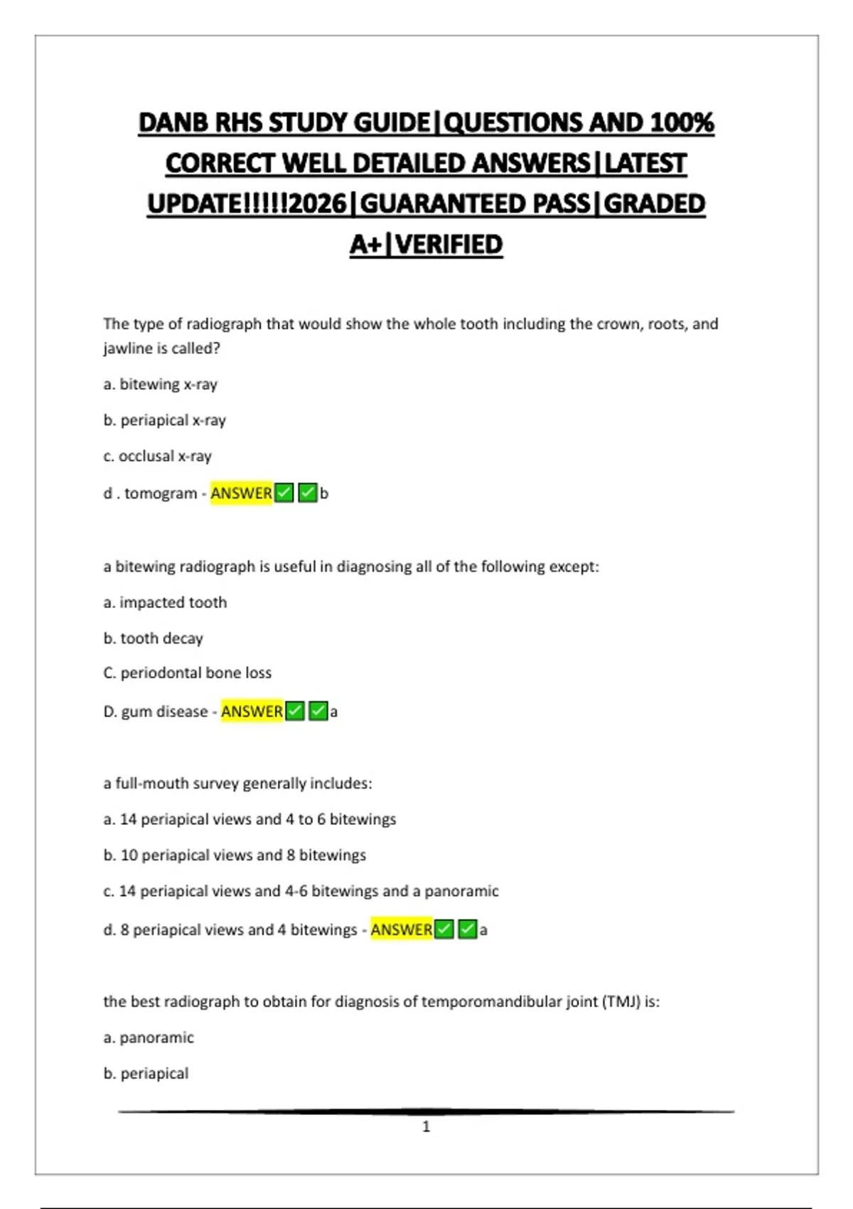DANB RHS STUDY GUIDE|QUESTIONS AND 100% CORRECT WELL DETAILED ANSWERS ...