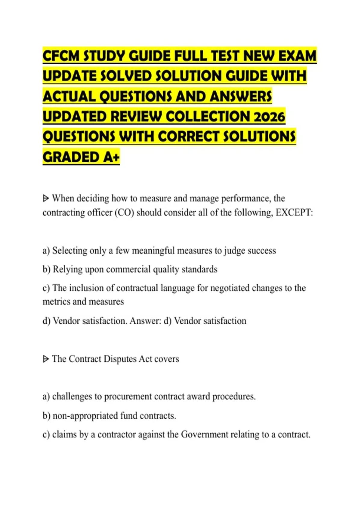CFCM STUDY GUIDE FULL TEST NEW EXAM UPDATE SOLVED SOLUTION GUIDE WITH ...