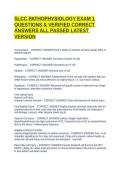 SLCC PATHOPHYSIOLOGY EXAM 1 QUESTIONS & VERIFIED CORRECT ANSWERS ALL PASSED LATEST VERSION
