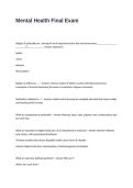 Mental Health Final Exam Questions and Answers