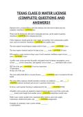 TEXAS CLASS D WATER LICENSE &lpar;COMPLETE&rpar; QUESTIONS AND ANSWERS&excl;&excl;