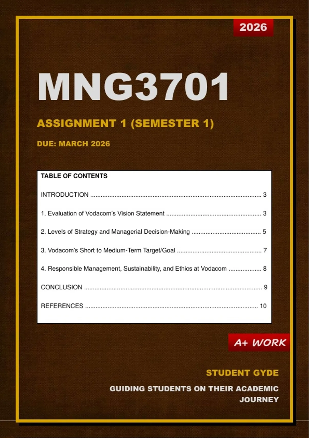 MNG3701 Assignment 1 Semester 1 2026 - Due March 2026 - Strategic ...