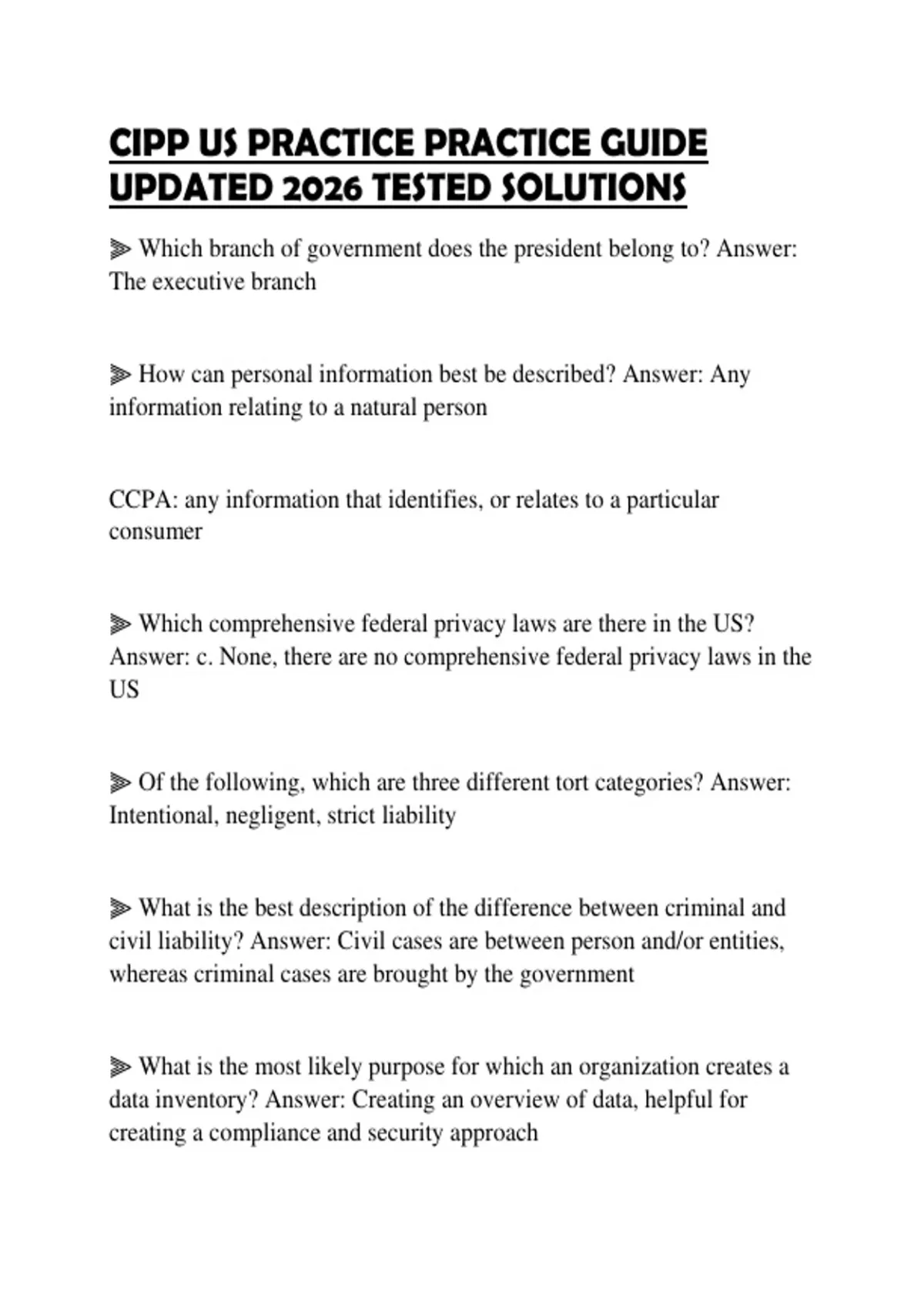CIPP US PRACTICE PRACTICE GUIDE UPDATED 2026 TESTED SOLUTIONS - CIPP US ...