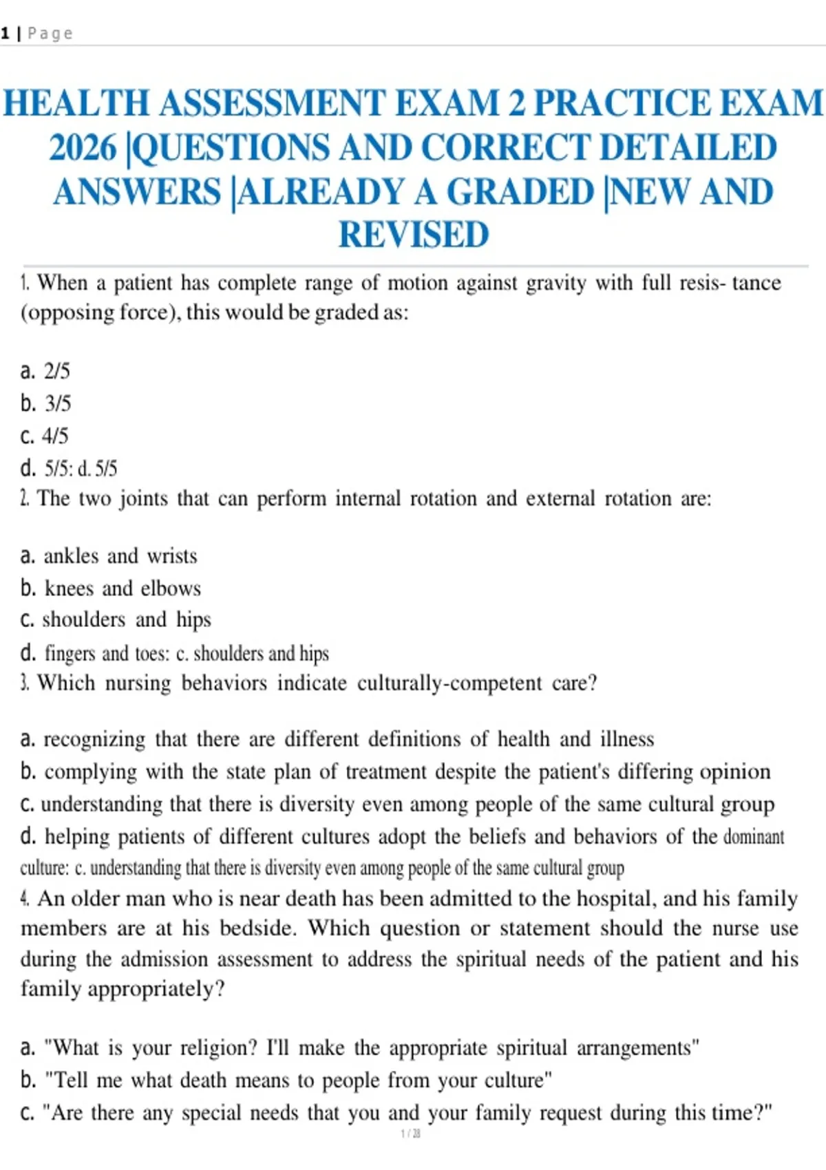 HEALTH ASSESSMENT EXAM 2 PRACTICE EXAM 2026 |QUESTIONS AND CORRECT ...