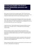 Nursing and Health Care Exam 3 Review &lpar;2025&sol;2026&rpar; questions well answered 