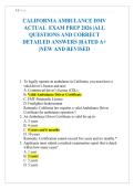 CALIFORNIA AMBULANCE DMV ACTUAL EXAM PREP 2026 &vert;ALL QUESTIONS AND CORRECT DETAILED ANSWERS &vert;RATED A&plus; &vert;NEW AND REVISED 