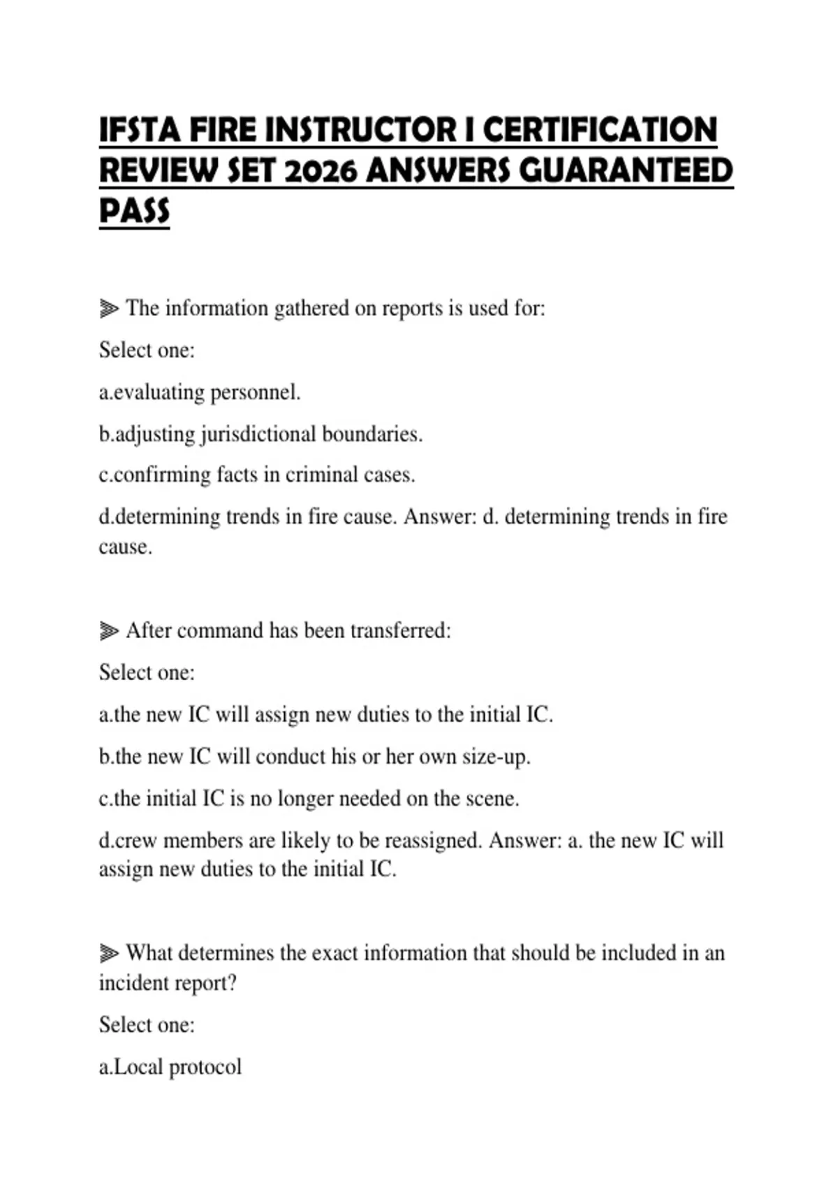 Fire Instructor Label IFSTA FIRE INSTRUCTOR I CERTIFICATION REVIEW SET 2026 ANSWERS ...