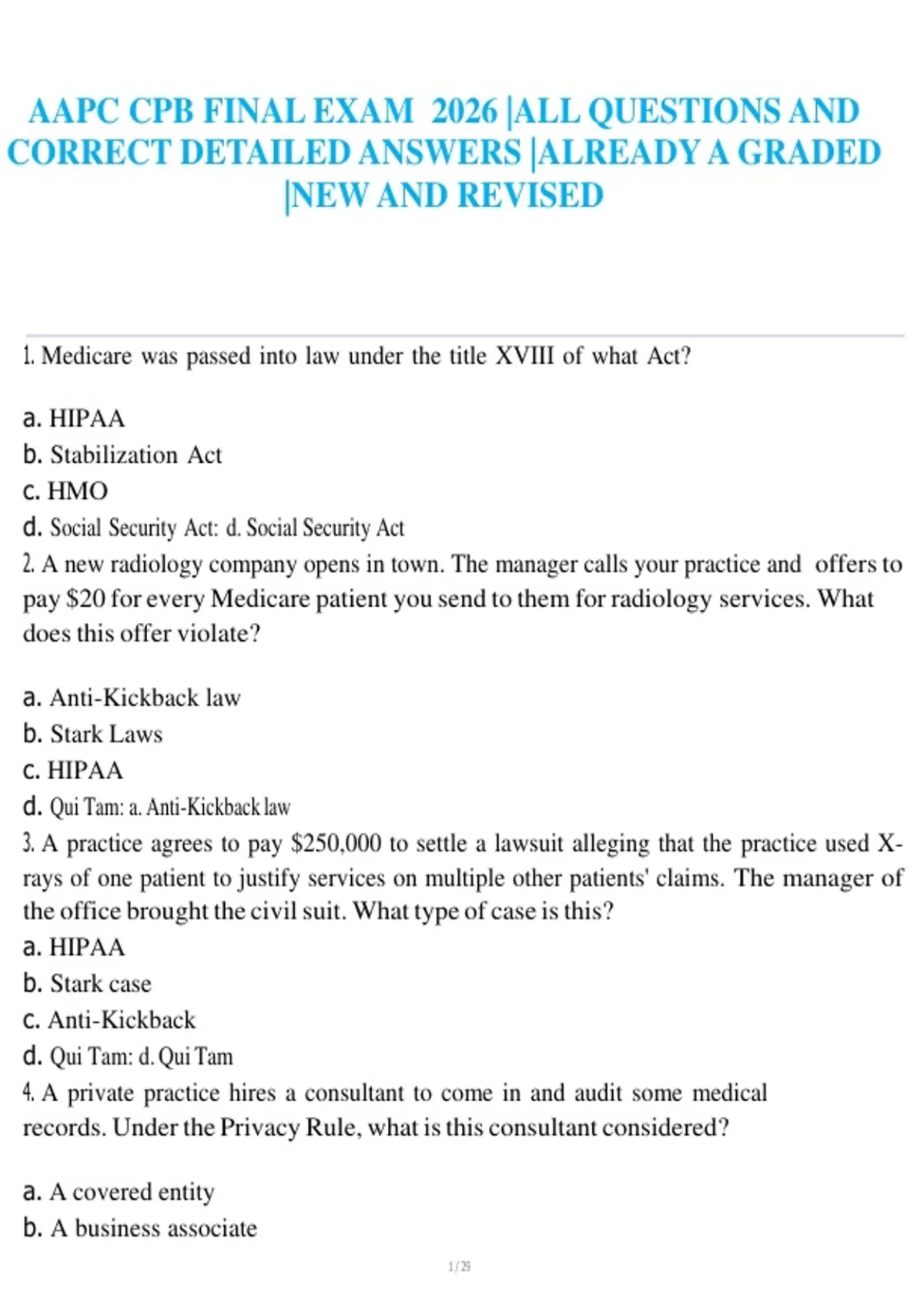 AAPC CPB FINAL EXAM 2026 |ALL QUESTIONS AND CORRECT DETAILED ANSWERS ...