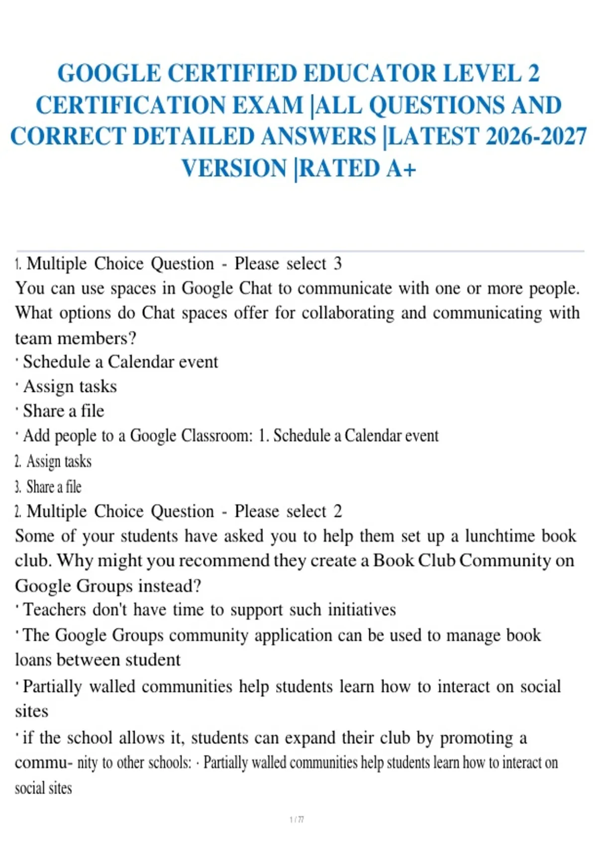 GOOGLE CERTIFIED EDUCATOR LEVEL 2 CERTIFICATION EXAM |ALL QUESTIONS AND ...