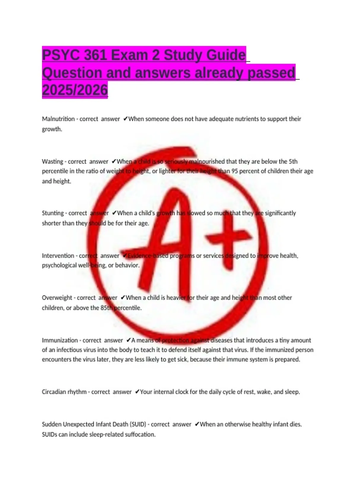 PSYC 361 Exam 2 Study Guide Question and answers already passed 2025/ ...