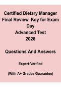 Certified Dietary Manager &lpar;CDM&rpar; Final Review 2026 &vert; Key Q&A for Exam Day