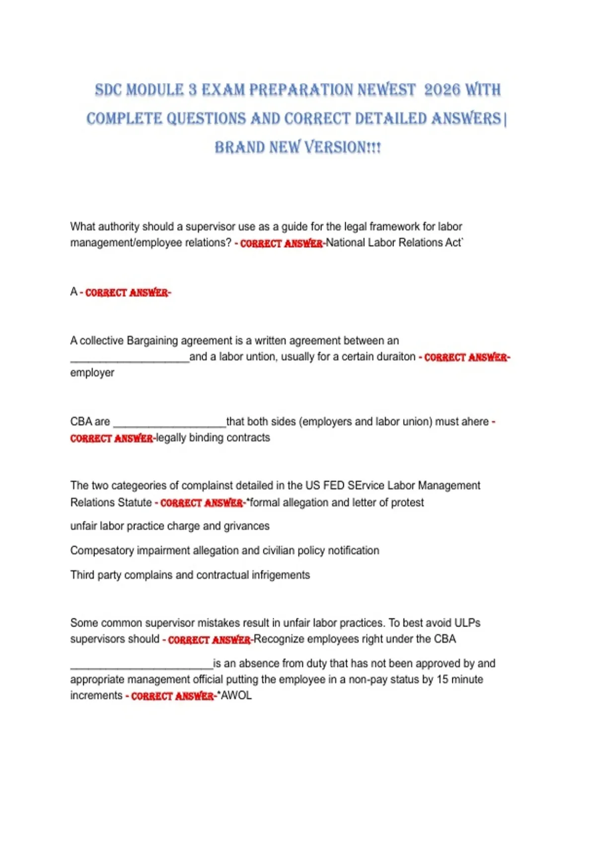 SDC MODULE 3 EXAM PREPARATION NEWEST 2026 WITH COMPLETE QUESTIONS AND ...