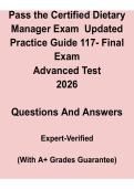 Pass the Certified Dietary Manager &lpar;CDM&rpar; Exam 2026 &vert; Updated Q&A Practice Guide &ndash; Final