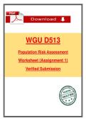 WGU D513 Population Risk Assessment Worksheet &lpar;Assignment 1&rpar; Verified Submission 