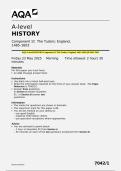 AQA A-level HISTORY Component 1C The Tudors&colon; England&comma; 1485&ndash;1603 QP MAY 2025