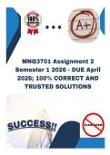 MNG3701 Assignment 2 Semester 1 2026 - DUE April 2026&semi; 100&percnt; CORRECT AND TRUSTED SOLUTIONS