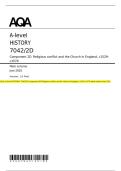AQA A-level HISTORY 7042&sol;2D Component 2D Religious conflict and the Church in England&comma; c1529&ndash;c1570 Mark scheme June 2025