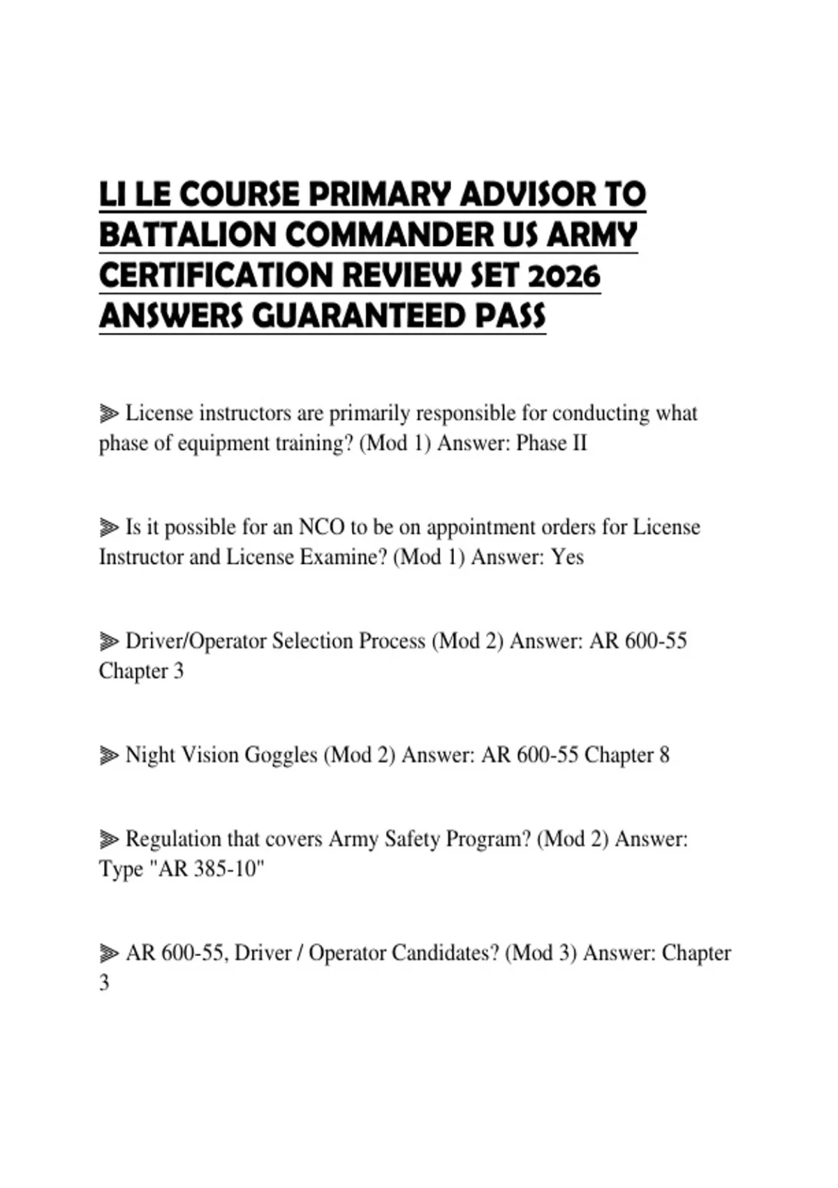 Blc Study Guide LI LE COURSE PRIMARY ADVISOR TO BATTALION COMMANDER US ARMY ...