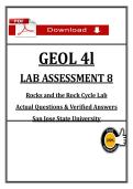 GEOL 41 Lab Assessment 8 &lpar;2026&sol;2027&rpar; PDF &vert; Rocks & Rock Cycle Lab &vert; SJSU Answers