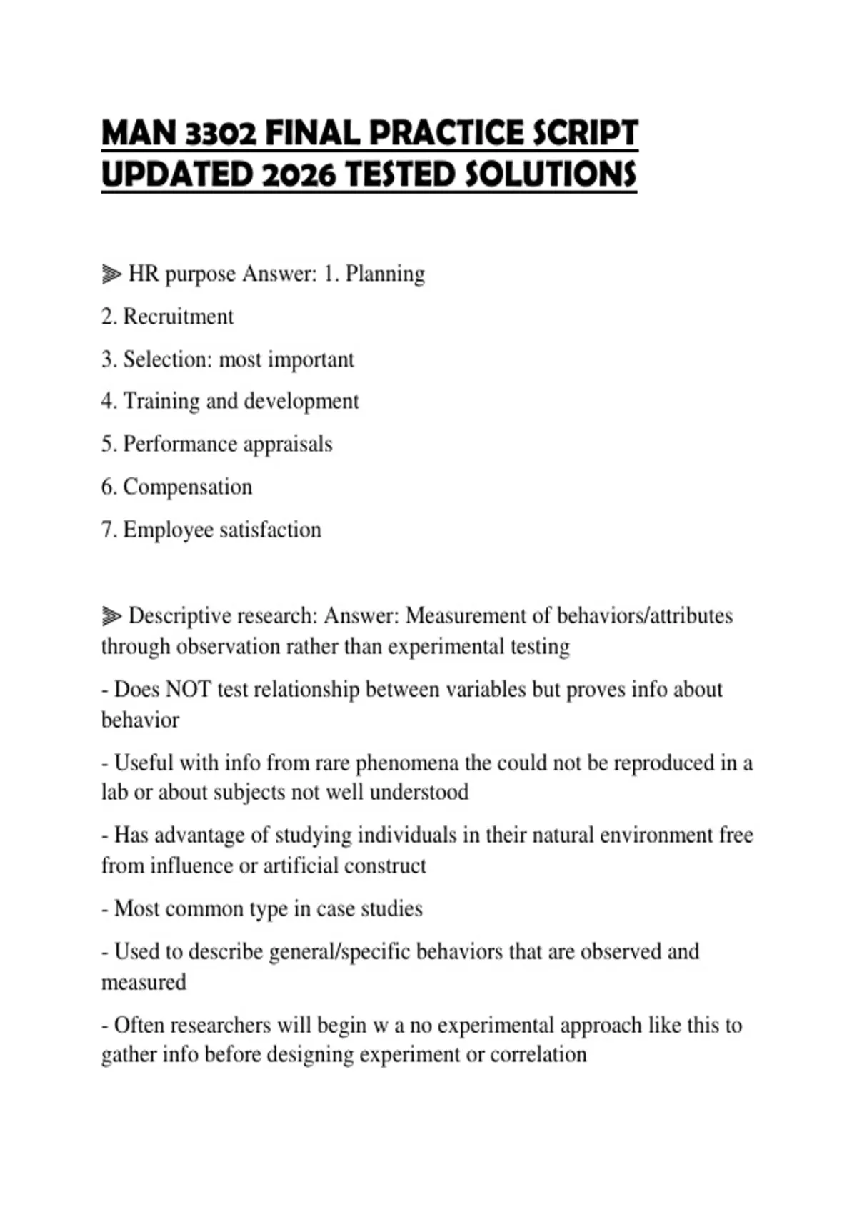 MAN 3302 FINAL PRACTICE SCRIPT UPDATED 2026 TESTED SOLUTION - MAN 3302 ...