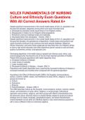 NCLEX FUNDAMENTALS OF NURSING Culture and Ethnicity Exam Questions With All Correct Answers Rated A&plus;