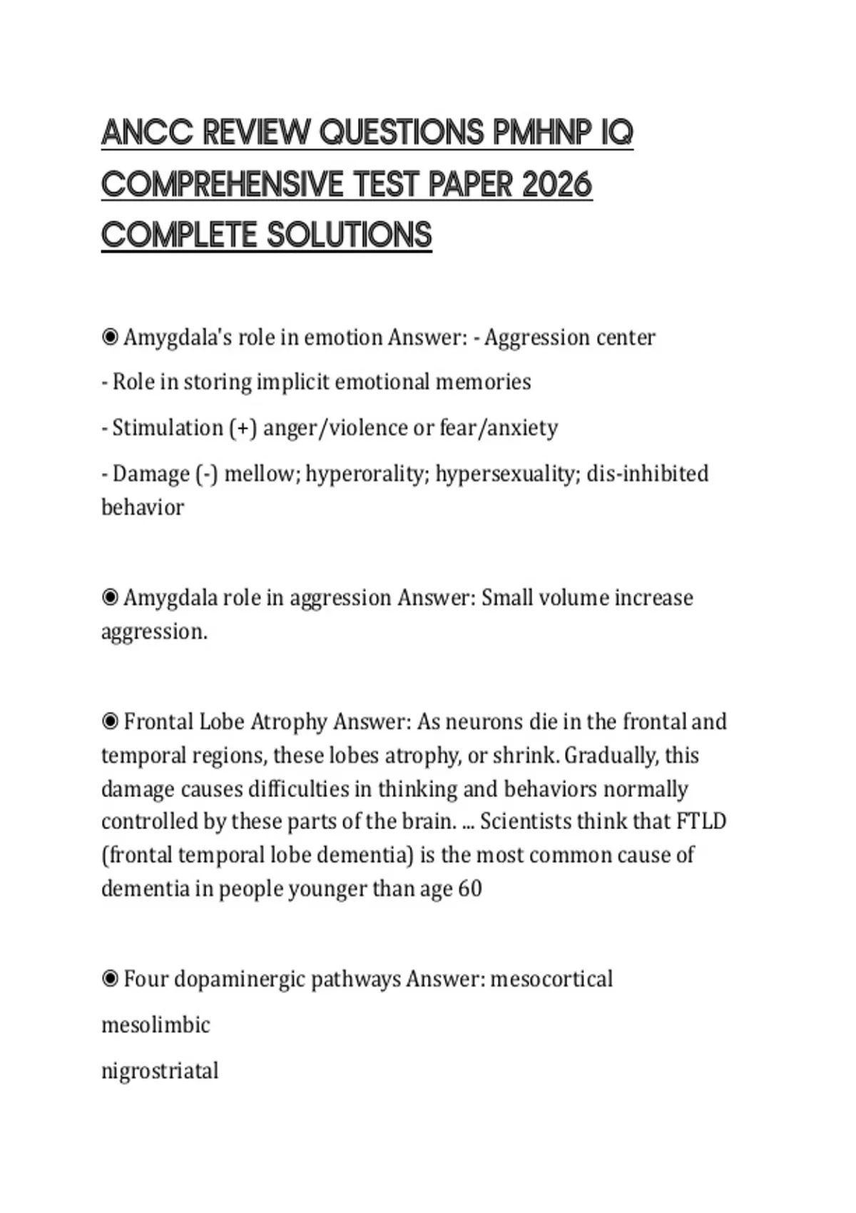 ANCC REVIEW QUESTIONS PMHNP IQ COMPREHENSIVE TEST PAPER 2026 COMPLETE ...