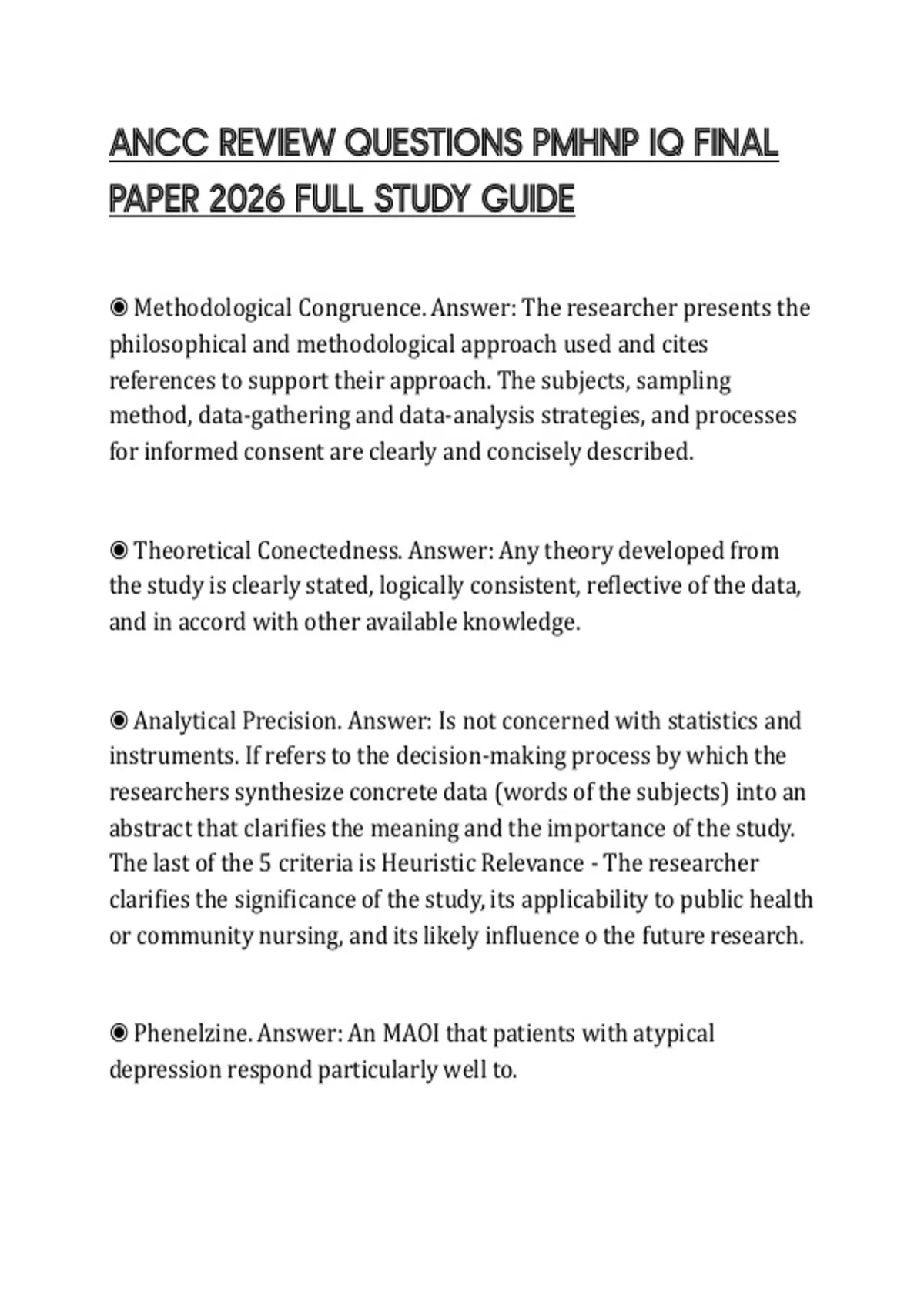 ANCC REVIEW QUESTIONS PMHNP IQ FINAL PAPER 2026 FULL STUDY GUIDE - ANCC ...