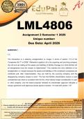 LML4806 Assignment 2 &lpar;COMPLETE ANSWERS&rpar; Semester 1 2026 - DUE April 2026